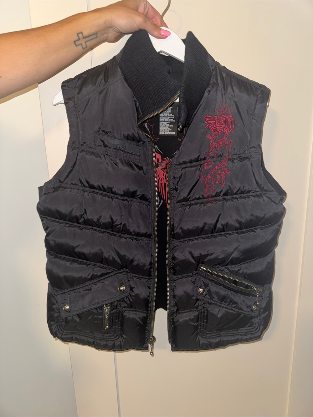 Harley-Davidson Black Puffer Vest with Red Graphic